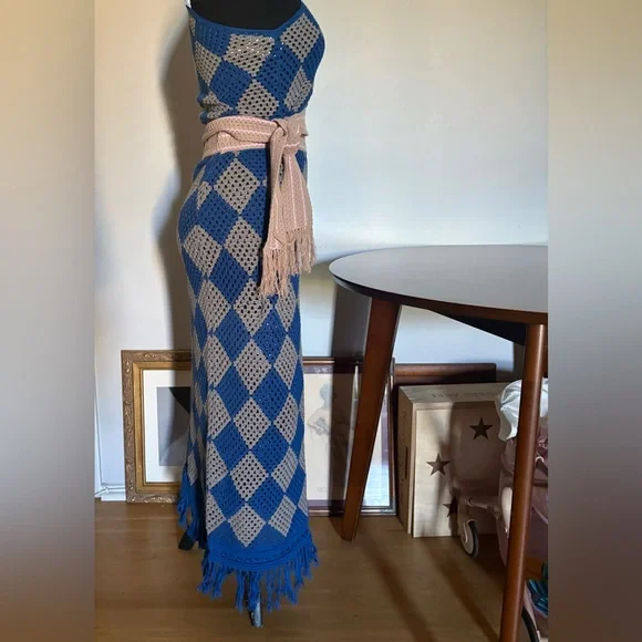 Coachella Vibe & Other Stories Crochet Knit Set Blue Gray Size S - Picture 3 of 4